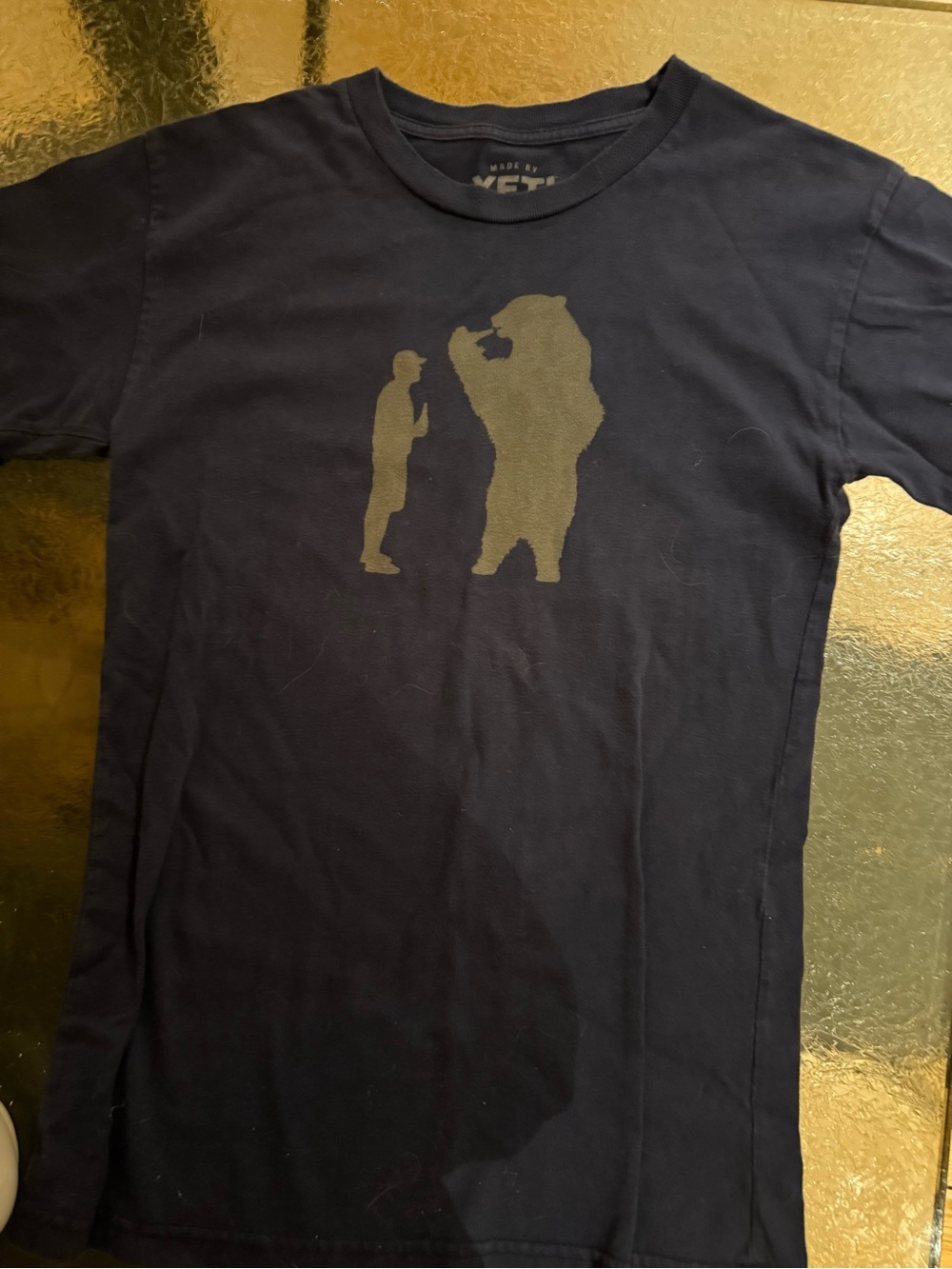 Yeti Navy Blue Tee with brown Logo Print